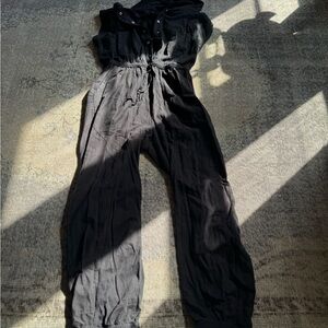 Anthropologie Black Utility Jumpsuit with Snap Front